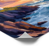Kustvuurtoren Zonsondergang | Strand Oceaan Schild Poster (Hoek)