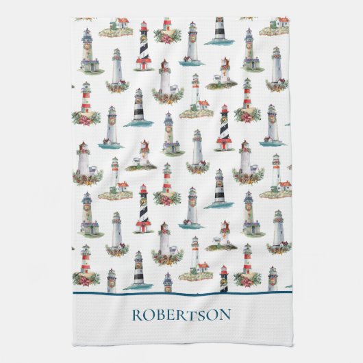 Kustvuurtorens met Kerstmis Theedoek (Verticaal)