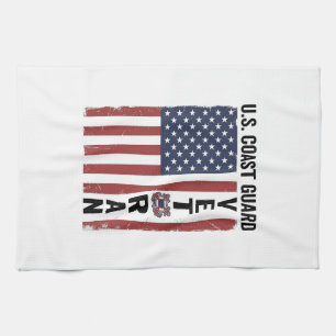 Kustwacht Veteraan Vlag Vintage Vector Ontwerp_1 Theedoek