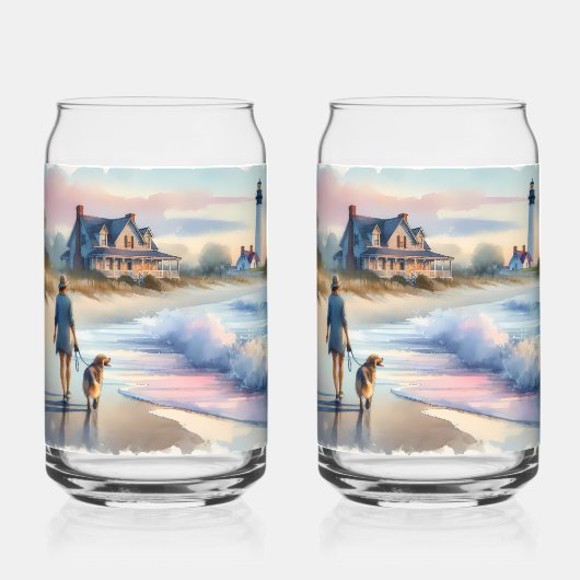 Kustwandeling naar Vuurtoren bij Zonsondergang Blikvorm Glas (Achterkant)