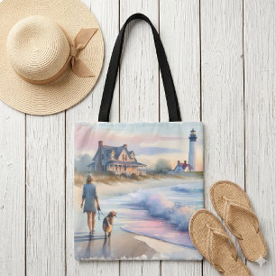 Kustwandeling naar Vuurtoren bij Zonsondergang Tote Bag