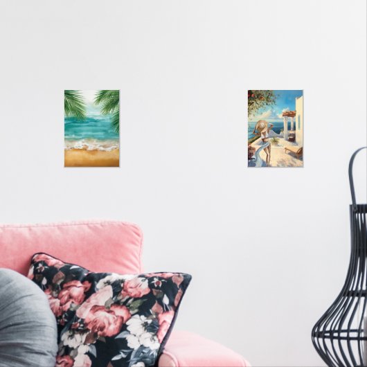 Kustwandkunst | Mediterraanse vrouw aan zee  Muurkunst Sets (Woonkamer)