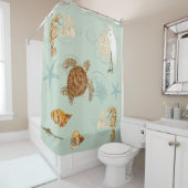 Kustwateren Egret zeepaardschildpad Zee schelpen Douchegordijn (In situ)