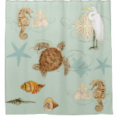 Kustwateren Egret zeepaardschildpad Zee schelpen Douchegordijn (Voorkant)