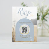 Kustweide RSVP  QR Code | Elegante Blauwe Boog Kaartje (Staand voorkant)