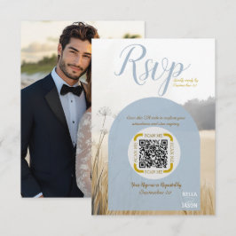 Kustweide RSVP  QR Code | Elegante Blauwe Boog Kaartje