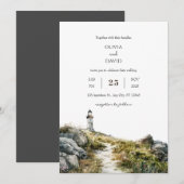 Kustwildbloem vuurtoren pad strand bruiloft kaart (Voorkant / Achterkant)