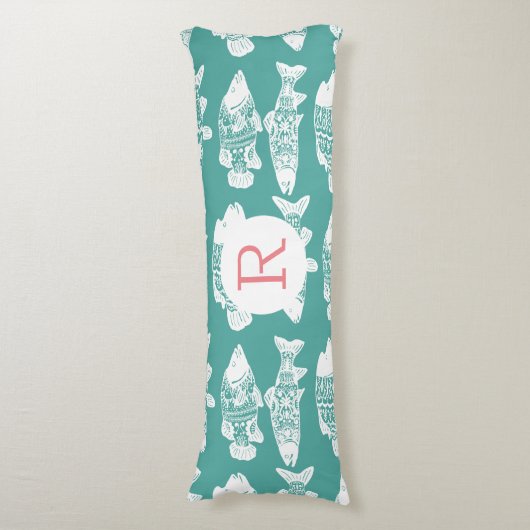 Kustwit Floral visPatroon en Zee Groen Lichaamskussen (Voorkant Verticaal)