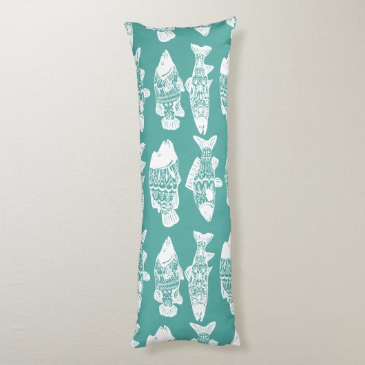 Kustwit Floral visPatroon en Zee Groen Lichaamskussen (Achterkant (Verticaal))