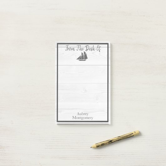 Kustwit hout en grijs zeilboot post-it® notes (Op bureau)