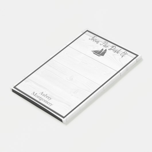 Kustwit hout en grijs zeilboot post-it® notes (Schuin)