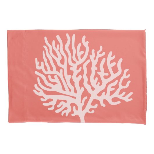 Kustwit Zee Koraal en koraalroze Kussensloop (Voorkant-Links)