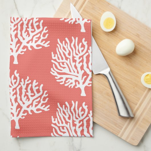 Kustwit Zee Koraal en koraalroze Theedoek (Quarter Fold)