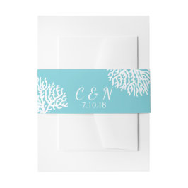 Kustwit Zee Koraal Paar's Initialen Bruiloft Uitnodigingen Wikkel