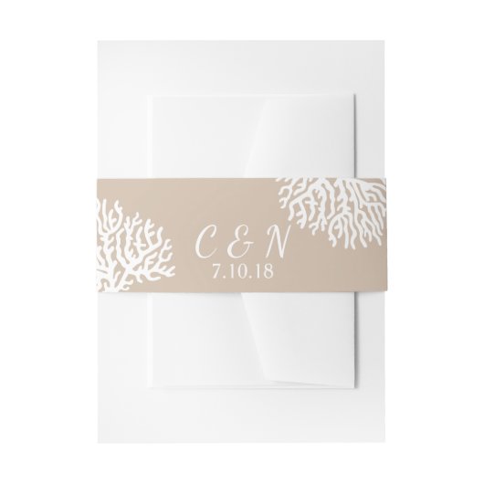 Kustwit Zee Koraal Paar's Initialen Bruiloft Uitnodigingen Wikkel (Voorkant Voorbeeld)