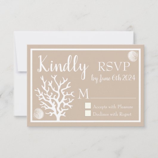 Kustwit Zee Koraal & Sandy Taupe RSVP Kaartje (Voorkant)