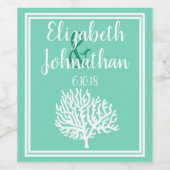 Kustwit Zee Koraal & Zee Glas Groen Bruiloft Wijn Etiket (Enkel label)