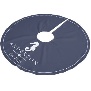 Kustwit zeepaardje & marineblauw   Gepersonaliseer Kerstboom Rok