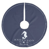 Kustwit zeepaardje & marineblauw | Gepersonaliseer Kerstboom Rok (Voorkant)