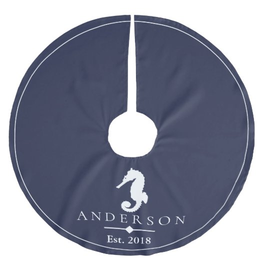 Kustwit zeepaardje & marineblauw | Gepersonaliseer Kerstboom Rok (Voorkant)