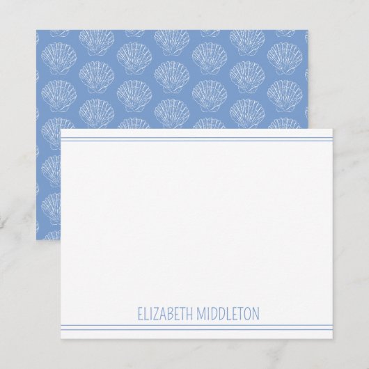 Kustwitte hoofdhuid schelpen op blauw gepersonalis notitiekaartje (Voorkant / Achterkant)