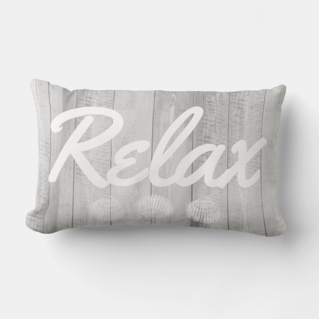 Kustwitte hout en zeeschelpen kussen (Voorkant)