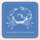 Kustwitte krab op klassiek blauw gepersonaliseerd kartonnen onderzetters (Voorkant)