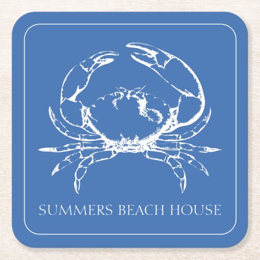 Kustwitte krab op klassiek blauw gepersonaliseerd kartonnen onderzetters (Voorkant)