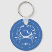 Kustwitte krab op klassiek blauw monogram sleutelhanger (Voorkant)