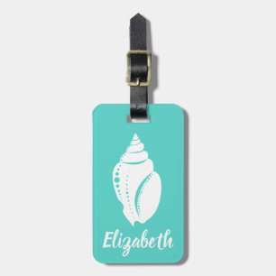 Kustwitte Seashell & Zee Green Gepersonaliseerd Bagagelabel
