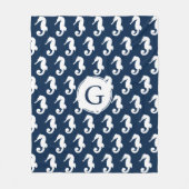 Kustwitte zeepaardjes en marineblauw fleece deken (Voorkant)