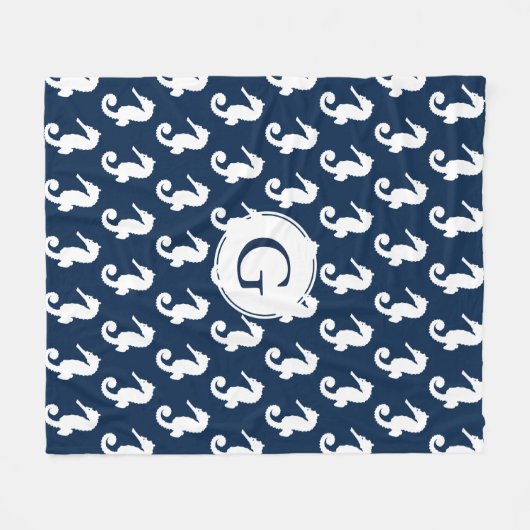 Kustwitte zeepaardjes en marineblauw fleece deken (Voorkant (Horizontaal))