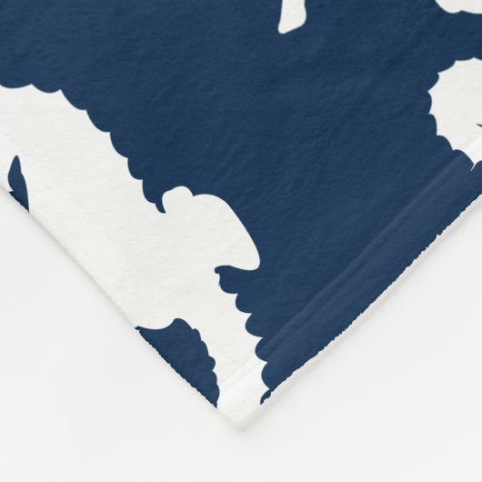 Kustwitte zeepaardjes en marineblauw fleece deken (Hoek)