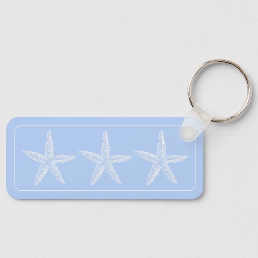 Kustwitte zeester op blauw gepersonaliseerd sleutelhanger (Voorkant)