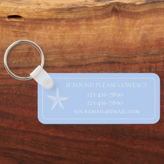 Kustwitte zeester op blauw gepersonaliseerd sleutelhanger (Achterkant)