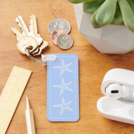 Kustwitte zeester op blauw gepersonaliseerd sleutelhanger (Bureau)