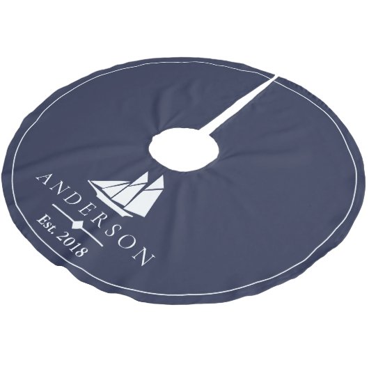 Kustwitte zeilboot | Gepersonaliseerd Kerstboom Rok (Gekanteld)