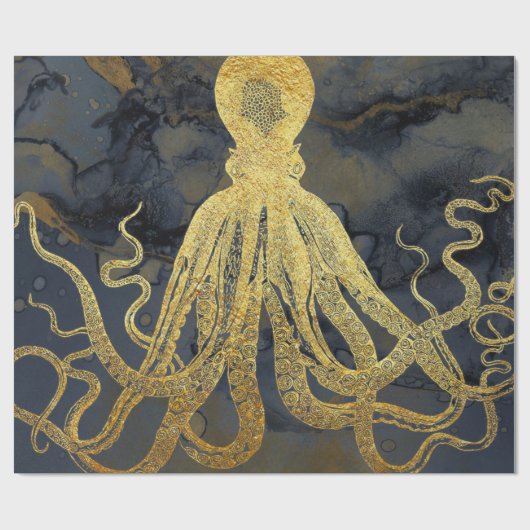 Kustzalige  goudzwarte octopus Ink Waterverf Cadeaupapier (Vlak)