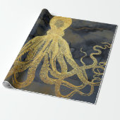 Kustzalige  goudzwarte octopus Ink Waterverf Cadeaupapier (Uitgerold)