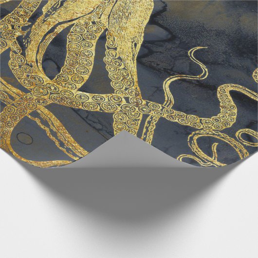 Kustzalige  goudzwarte octopus Ink Waterverf Cadeaupapier (Hoek)