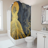 Kustzalige  goudzwarte octopus Ink Waterverf Douchegordijn (In situ)