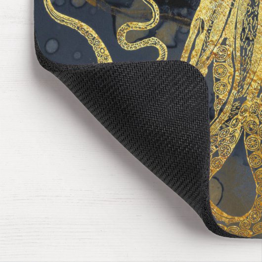 Kustzalige  goudzwarte octopus Ink Waterverf Muismat (Hoek)
