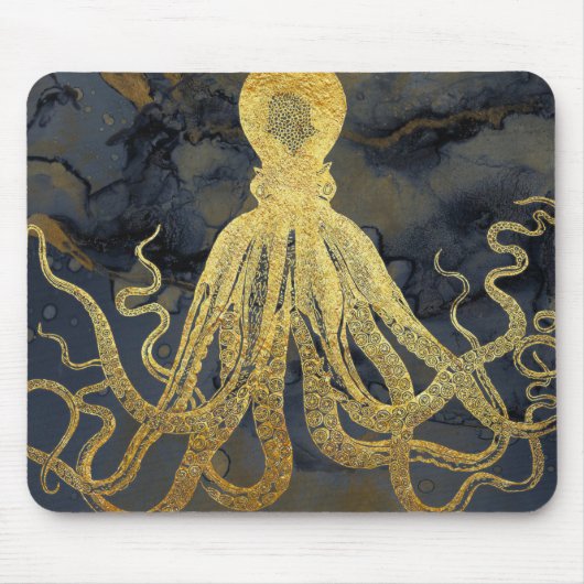 Kustzalige  goudzwarte octopus Ink Waterverf Muismat (Voorkant)