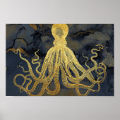 Kustzalige  goudzwarte octopus Ink Waterverf Poster (Voorkant)