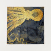 Kustzalige  goudzwarte octopus Ink Waterverf Wandkleed (Voorkant (horizontaal))
