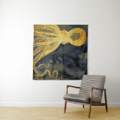 Kustzalige  goudzwarte octopus Ink Waterverf Wandkleed (In Situ (horizontaal))