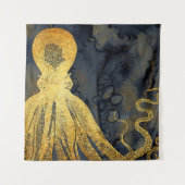 Kustzalige  goudzwarte octopus Ink Waterverf Wandkleed (Voorkant)