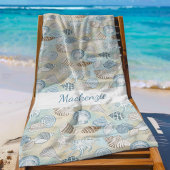 Kustzand Aqua Blue Sand Seashells, gepersonaliseer Strandlaken