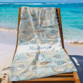 Kustzand Aqua Blue Sand Seashells, gepersonaliseer Strandlaken