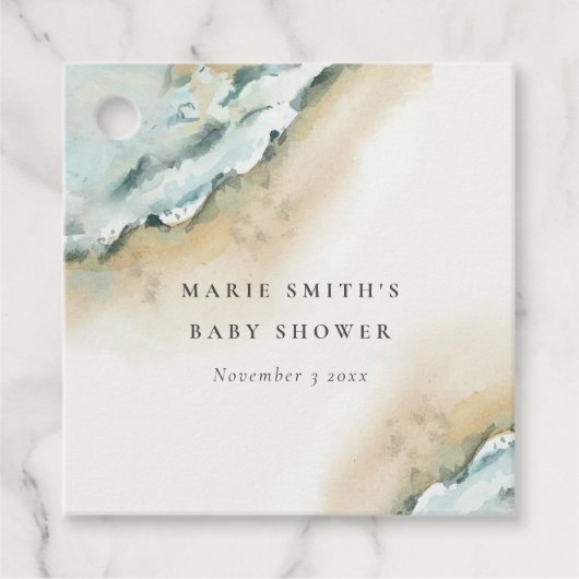 Kustzand Zee-strand Nautisch Baby shower Bedankjes Labels (Voorkant)